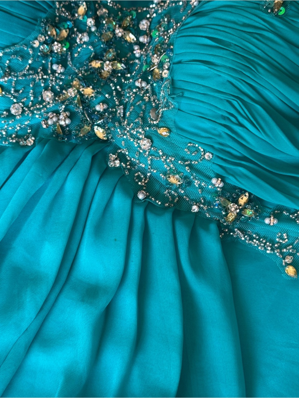 Sydney’s Closet Teal Beaded Chiffon Mini Dress - Picture 10 of 16
